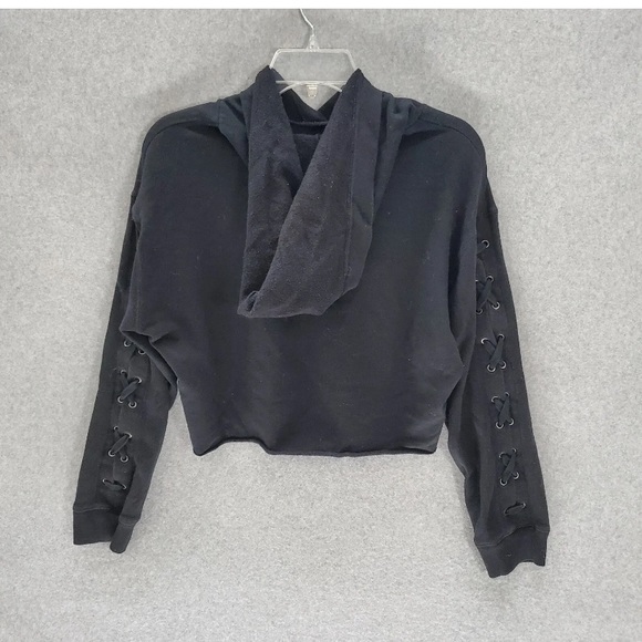 PINK hooded Sweatshirt black laced cropped hoodie gym beach pool Victoria’s - Picture 8 of 8